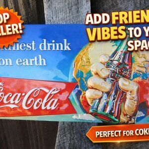 Coca Cola Friendliest Drink on Earth 3D Tin Sign 18x8 Vintage Style Soda Bar Man